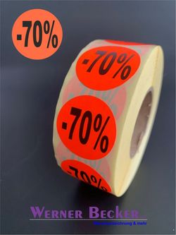 Haftetiketten - � 30 mm "70%" leuchtrot