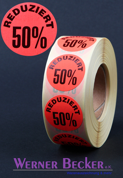 Haftetiketten - � 30 mm "REDUZIERT 50%"