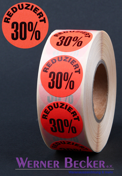 Haftetiketten - � 30 mm "REDUZIERT 30%"