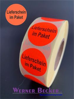 Haftetiketten - � 30 mm "Lieferschein im Paket" leuchtrot