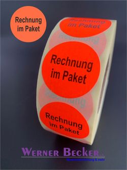 Haftetiketten - � 30 mm "Rechnung im Paket" leuchtrot
